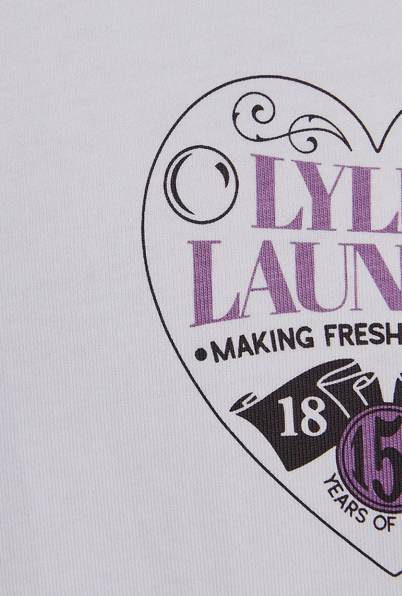 Graphic detail image of Lyles laundry graphic t in white, by brand Lyle and scott