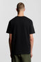 Back image of a model wearing the Plain logo tshirt in black, by brand Lyle and scott