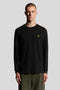 Front image of a model wearing Plain ls tshirt in black, by brand Lyle and scott