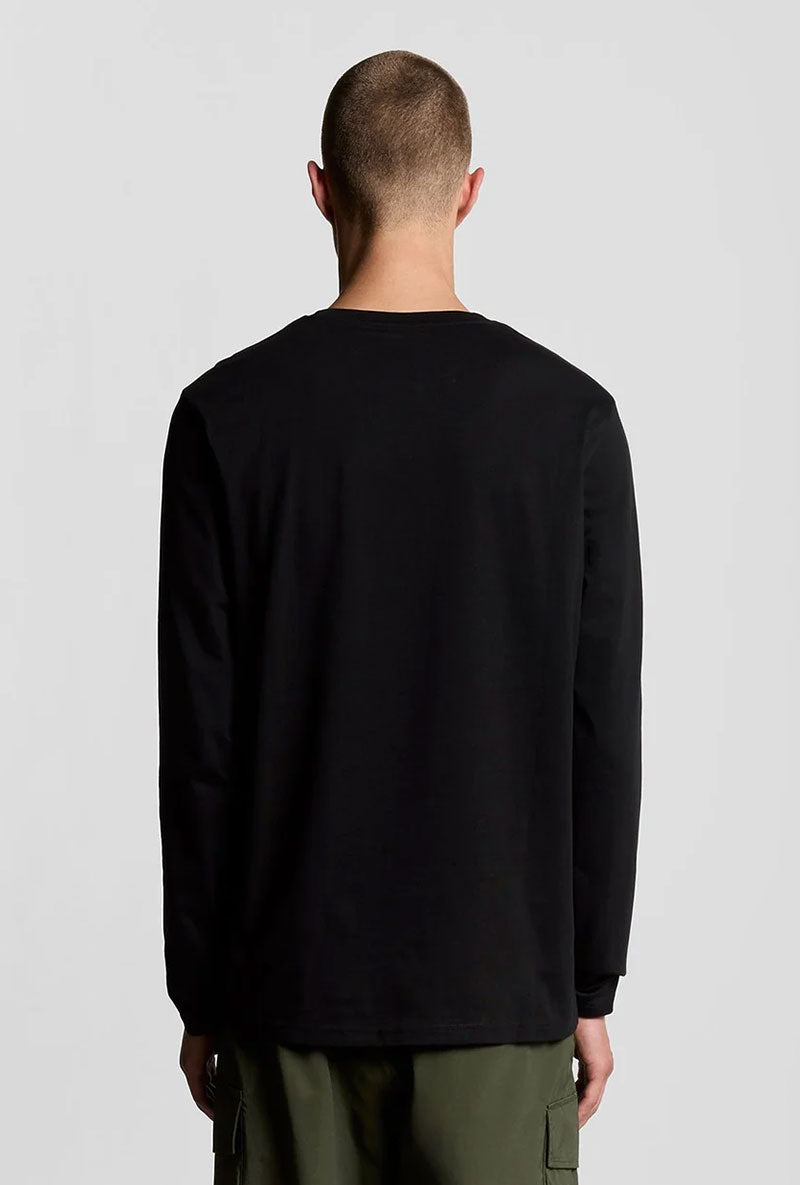 Back image of a model wearing Plain ls tshirt in black, by brand Lyle and scott