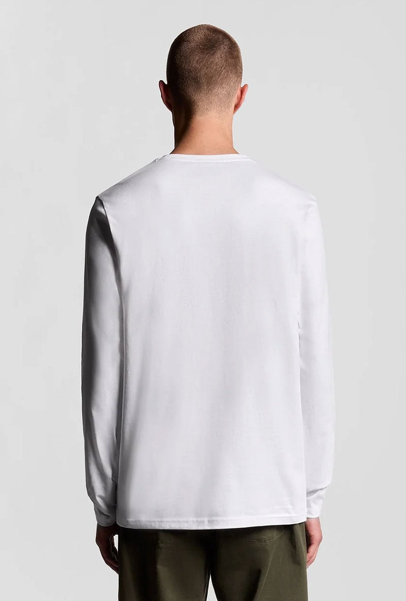 Back image of a model wearing Plain ls tshirt in white, by brand Lyle and scott