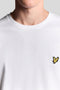 Front image of a model wearing the Plain ls tshirt in white, by brand Lyle and scott