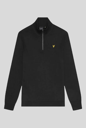 Front image of Superfine qrt zip sweatshirt in black, by brand Lyle and scott
