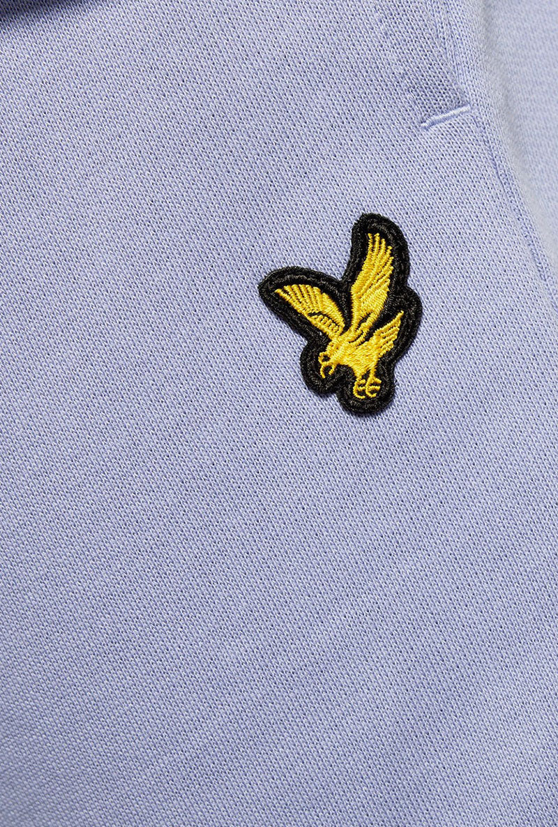 Logo detail image of Sweat shorts in blue, by brand Lyle and scott