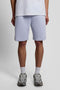 Front image of a model wearing Sweat shorts in blue, by brand Lyle and scott