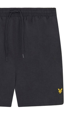 Front detail image of the Lyle and scott plain swimshorts in black, by brand Lyle and scott
