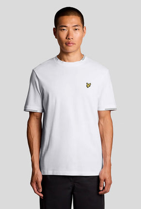 Front image of a model wearing Fine tipped t in white, by brand Lyle and scott