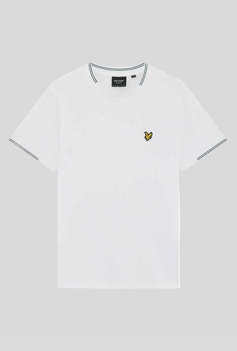 Front image of Fine tipped t in white, by brand Lyle and scott