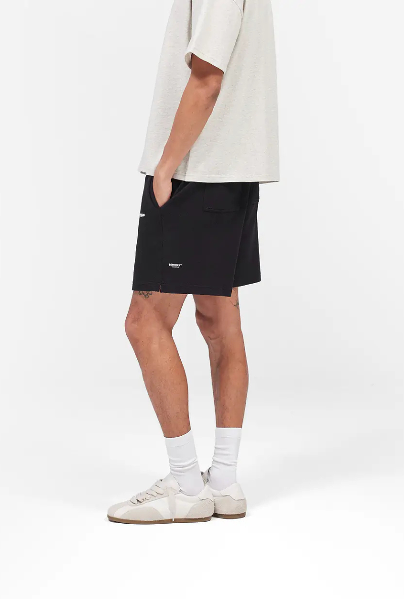 Front image of Micro owners club mesh shorts in black, by brand Represent