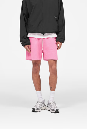 Front image of the Micro owners club mesh shorts in pink, by brand Represent