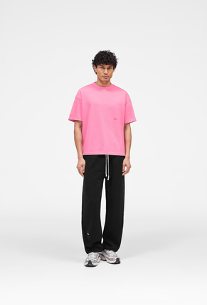 Front image of Micro owners club tshirt in pink, by brand Represent