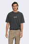 Front image of a model wearing Fred creative washed tee in black, by brand Only and sons