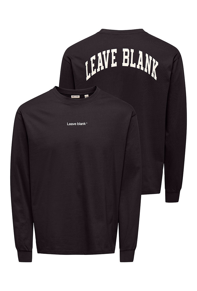 Front and back image of Fred life ls varsity tee in black, by brand Only and sons