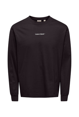 Front image of the Fred life ls varsity tee in black, by brand Only and sons