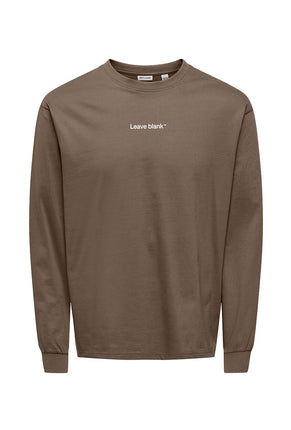 Front image of Fred life ls varsity tee in brown, by brand Only and sons