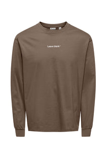 Front image of the Fred life ls varsity tee in brown, by brand Only and sons