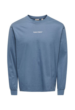 Front image of Fred life ls varsity tee in indigo, by brand Only and sons