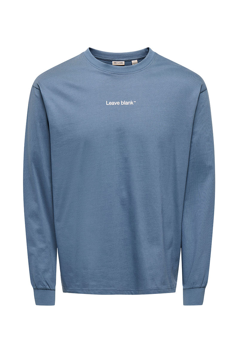 Front image of Fred life ls varsity tee in indigo, by brand Only and sons