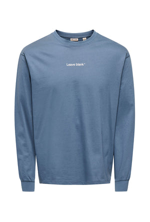 Front image of the Fred life ls varsity tee in indigo, by brand Only and sons