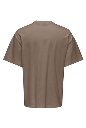 Back image of the Fred life oversize tee in brown, by brand Only and sons