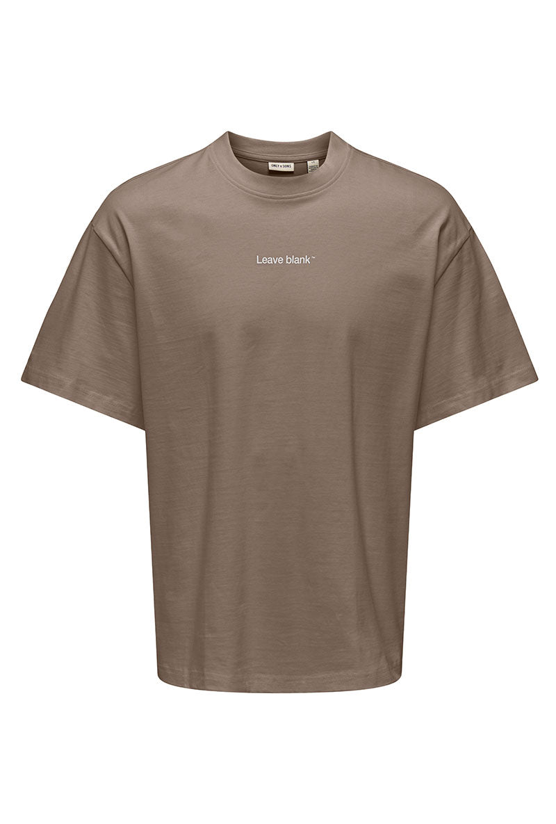 Front image of Fred life oversize tee in brown, by brand Only and sons