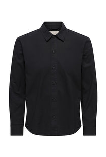 Front image of the Reid l/s regular shirt in black, by brand Only and sons