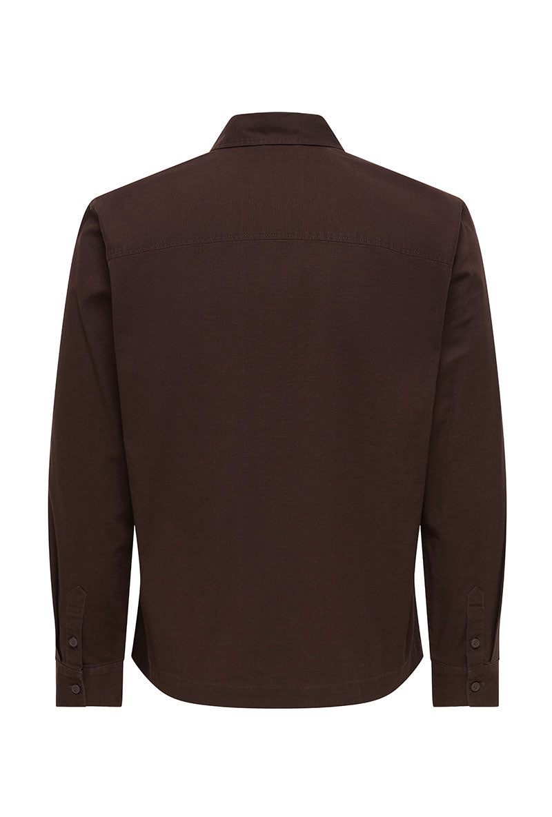 Back image of Reid ls regular shirt in brown, by brand Only and sons