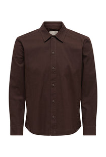 Front image of the Reid l/s regular shirt in brown, by brand Only and sons