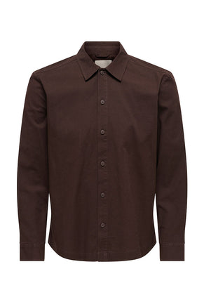 Front image of Reid ls regular shirt in brown, by brand Only and sons