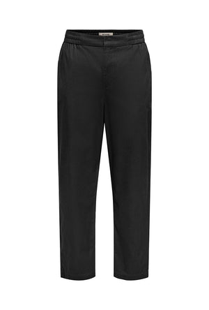 Front image of the Toby tap loose twill corby pants in black, by brand Only and sons