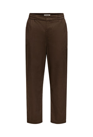 Front image of the Toby tap loose twill corby pants in brown, by brand Only and sons