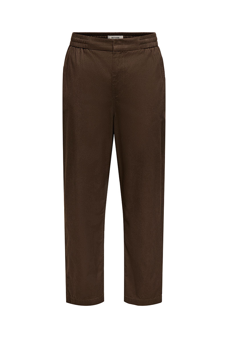 Front image of Toby tap loose twill corby pants in brown, by brand Only and sons