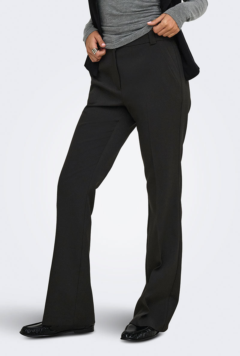 Front image of a model wearing Astrid hw flared pant in black, by brand Only
