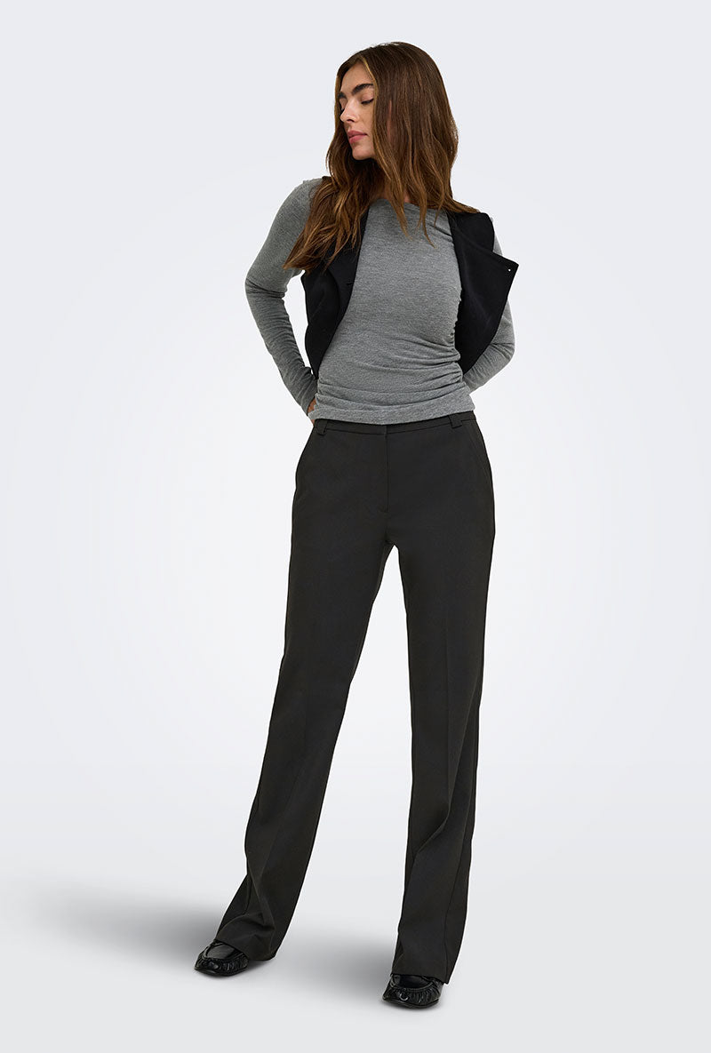 Front image of a model wearing Astrid hw flared pant in black, by brand Only