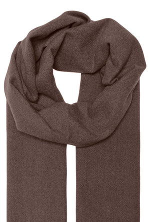 Front image of the Astrid soft woven fringe scarf in brown, by brand Only