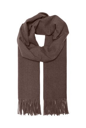 Front image of Astrid soft woven fringe scarf in brown, by brand Only