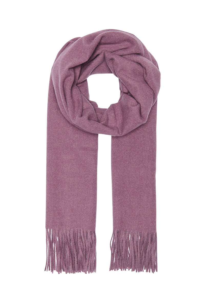 Front image of Astrid soft woven fringe scarf in burgundy, by brand Only