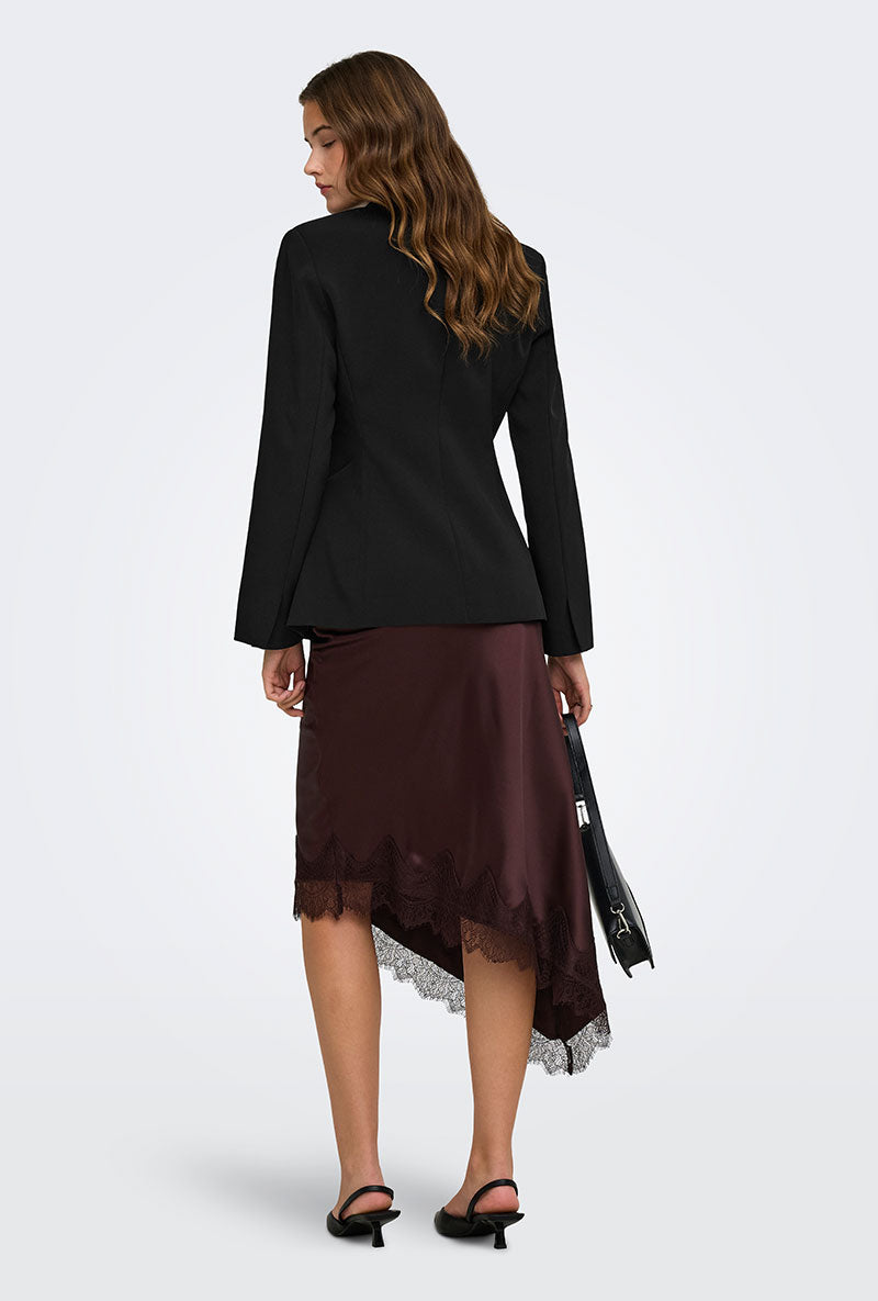 Back image of a model wearing Astrid ls sculpture blazer in black, by brand Only