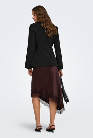 Back image of a model wearing the Astrid ls sculpture blazer in black, by brand Only