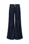 Front image of California mw wide flair jeans in dark denim, by brand Only