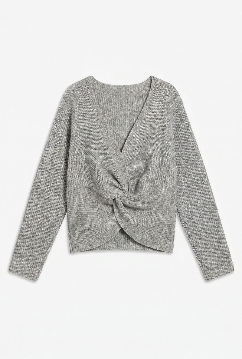 Back image of Cally knitted knot jumper in grey, by brand Top shop