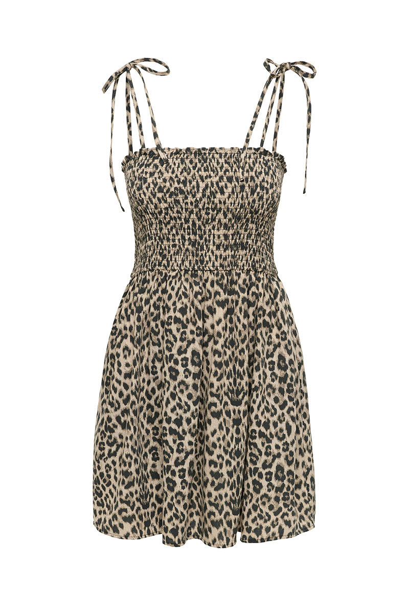 Front image of Emma smock dress in leopard, by brand Only