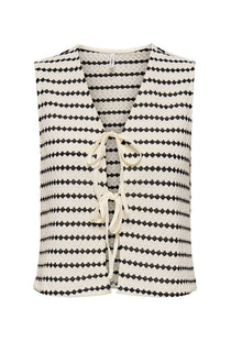 Front image of the Eva sl short stripe vest in off white, by brand Only