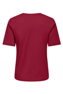 Back image of the Happy ss oneck tee in burgundy, by brand Only