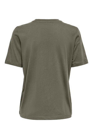 Back image of the Happy ss oneck tee in olive, by brand Only