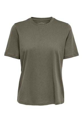 Front image of Happy ss oneck tee in olive, by brand Only