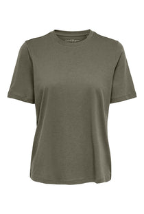 Front image of the Happy ss oneck tee in olive, by brand Only