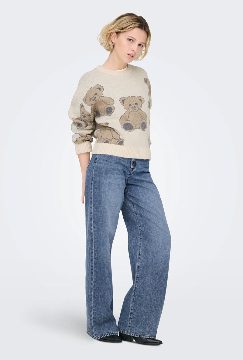 Front image of a model wearing Hope mw wide jeans in denim, by brand Only