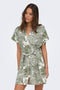 Front image of a model wearing Jakari linen ss shirt dress in green, by brand Only