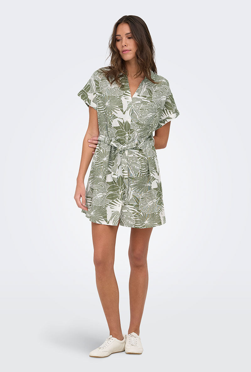 Front image of a model wearing Jakari linen ss shirt dress in green, by brand Only